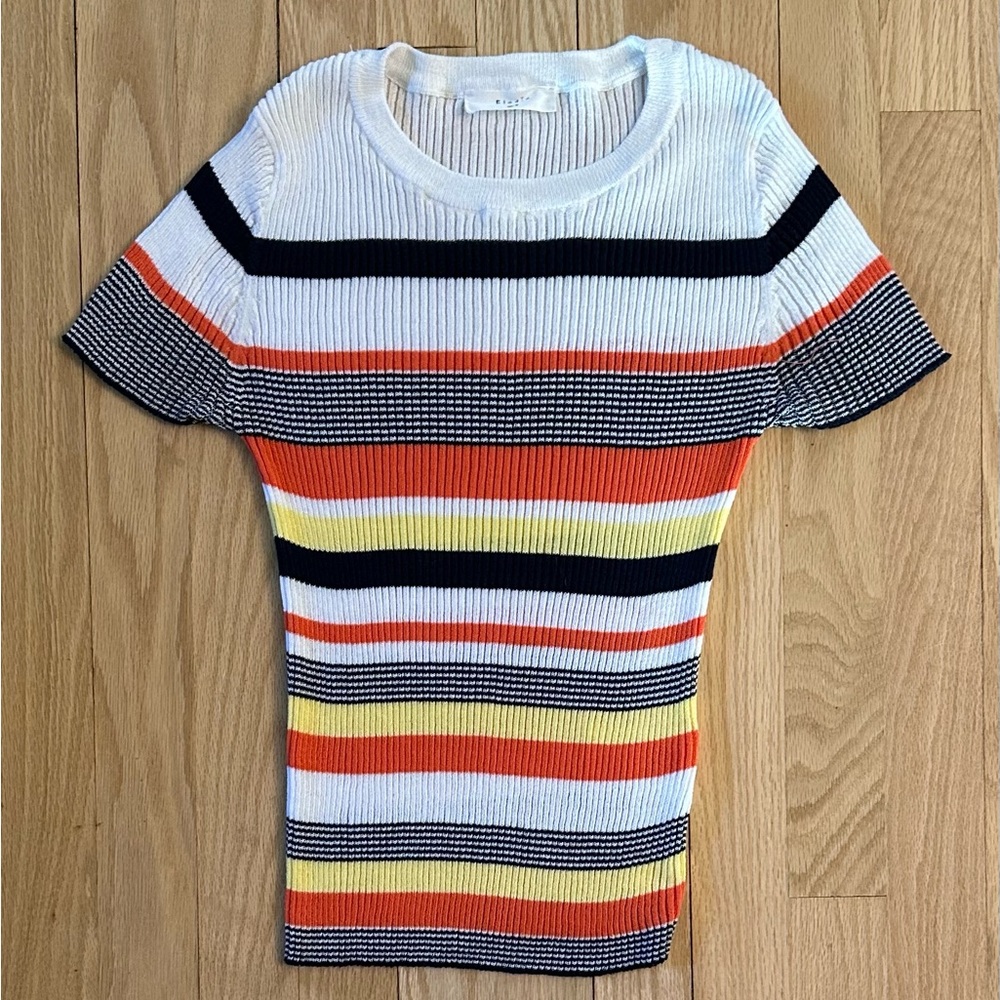 Elodie Fitted Stretchy Ribbed Knit Striped Lightweight Sweater, Women’s Size S